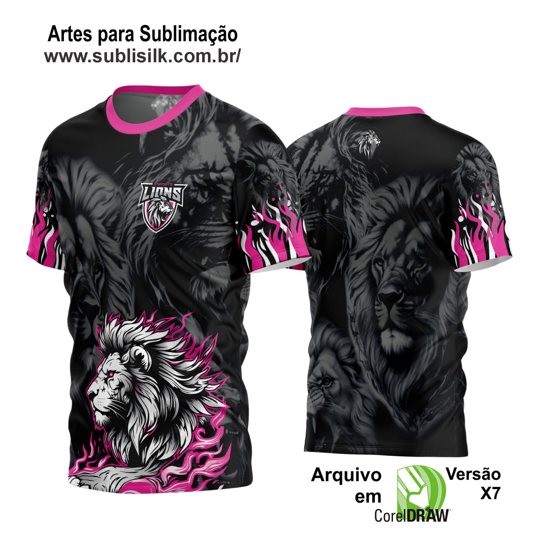 Leão Rosa Com Preto - Arte Vetor Estampa Camisa Time Amador Futebol 2026 - 0001
